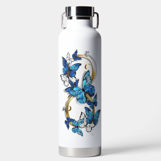 Symbool oneindigheid van blauwe Morpho vlinders Waterfles (Voorkant)