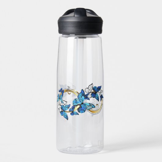 Symbool oneindigheid van Blauwe Morpho Vlinders Waterfles (Voorkant)