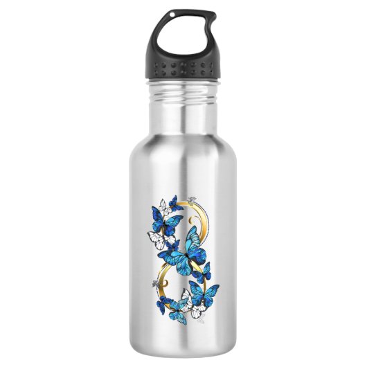 Symbool oneindigheid van blauwe Morpho vlinders Waterfles (Voorkant)