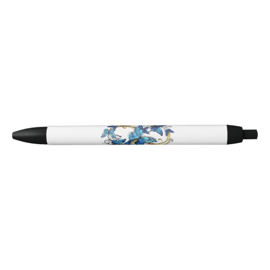 Symbool oneindigheid van Blauwe Morpho Vlinders Zwarte Inkt Pen (Voorkant)