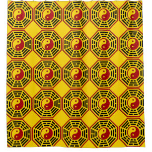 Symbool PaKua / yin & yang / I Ging - rood zwart Douchegordijn