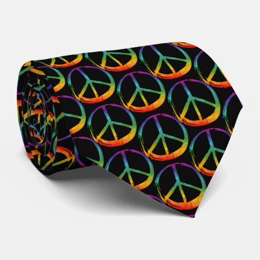 Symbool PEACE — 60s Psychedelic Hippie Stropdas-Dy Stropdas (Opgerold)