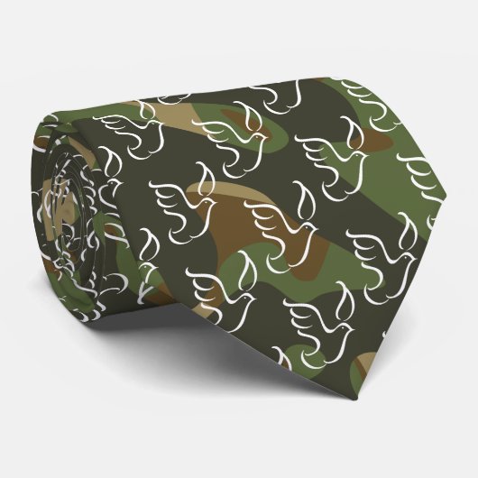 Symbool PEACE DOVE - Groene Camouflage Stropdas (Opgerold)