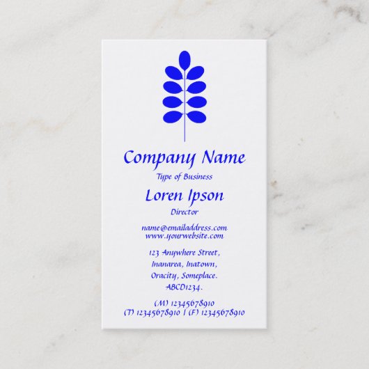 Symbool plant - Blauw op wit Visitekaartje (Voorkant)