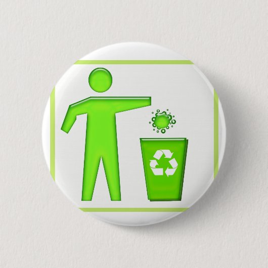 Symbool recyclen ronde button 5,7 cm (Voorkant)
