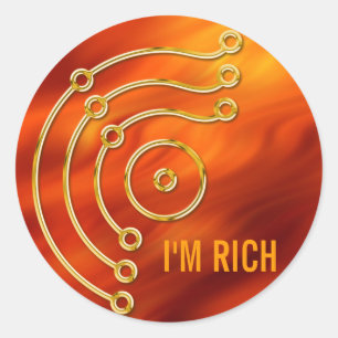 Symbool RUNA/GOLD, IK BEN RIJK brandrood Ronde Sticker