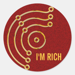 Symbool RUNA/GOLD, IK BEN RIJK   donkerrode spier Ronde Sticker