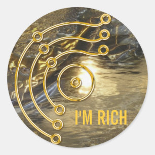 Symbool RUNA/GOLD, IK BEN RIJK Gouden rivier Ronde Sticker
