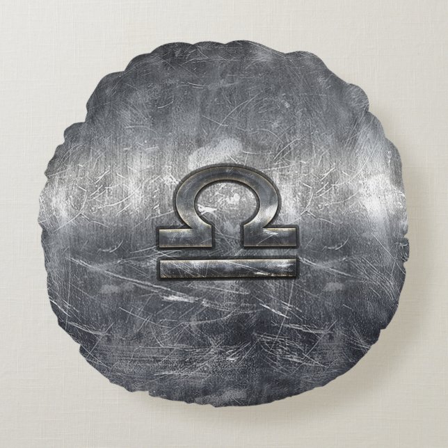 Symbool van de galg Zodiac in zilvergrijsstaal Rond Kussen (Voorkant)