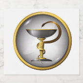 Symbool van de geneeskunde: slangenmetaal goud en  likeurfles etiket (Enkel label)