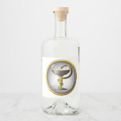 Symbool van de geneeskunde: slangenmetaal goud en  likeurfles etiket (Voorkant)