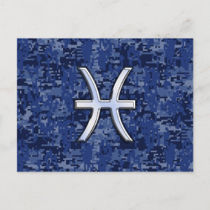 Symbool van de pisces Zodiac op Navy Blue Digital  Briefkaart