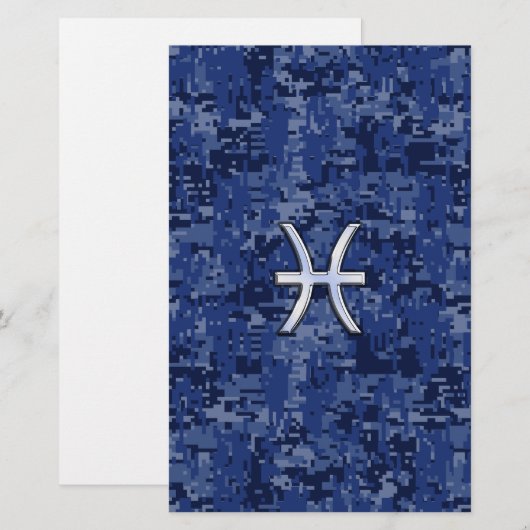 Symbool van de pisces Zodiac op Navy Blue Digital  Briefpapier (Voorkant / Achterkant)