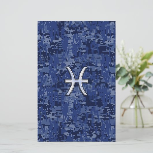 Symbool van de pisces Zodiac op Navy Blue Digital  Briefpapier (Staand voorkant)