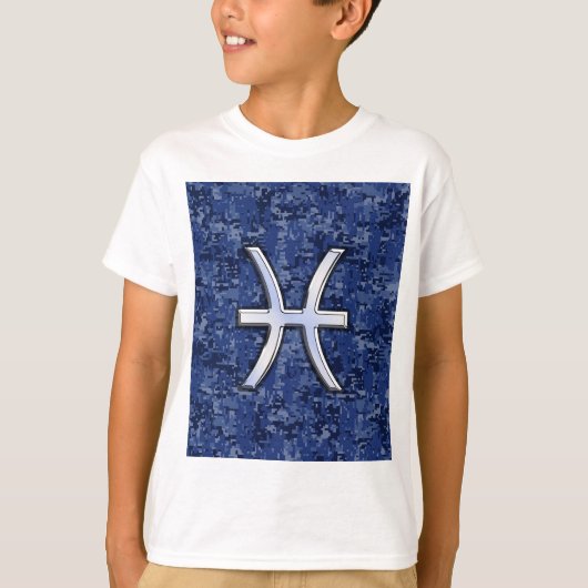 Symbool van de pisces Zodiac op Navy Blue Digital  T-shirt (Voorkant)