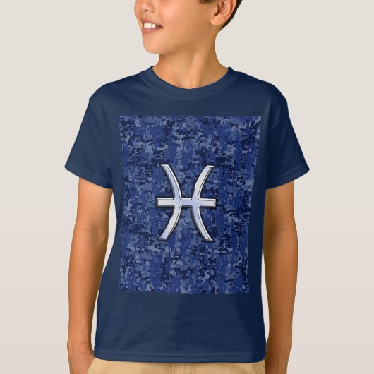 Symbool van de pisces Zodiac op Navy Blue Digital  T-shirt (Voorkant)