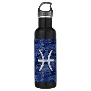 Symbool van de pisces Zodiac op Navy Blue Digital  Waterfles