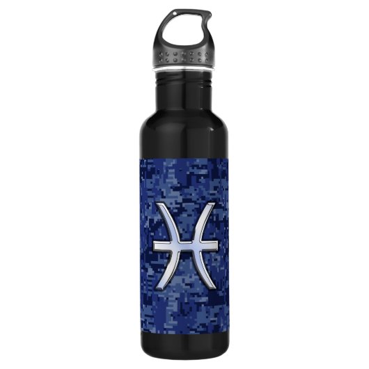 Symbool van de pisces Zodiac op Navy Blue Digital  Waterfles (Voorkant)