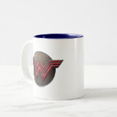 Symbool van de vrouw over concentrische cirkels tweekleurige koffiemok (Voorkant links)