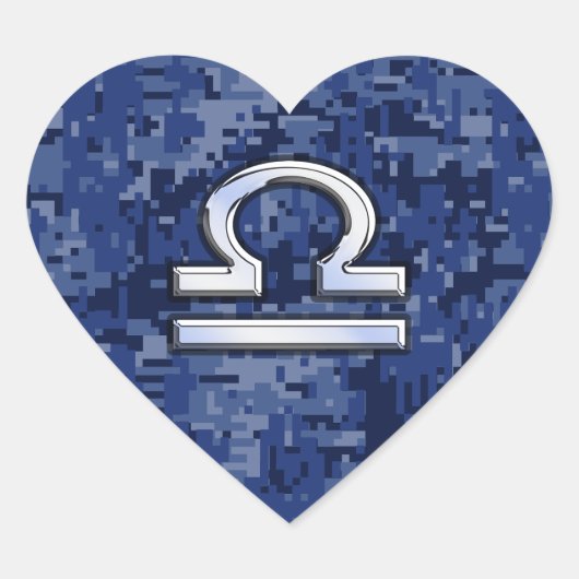 Symbool van de Weegdierentuin op Blue Digital Camo Hart Sticker (Voorkant)