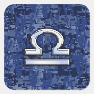 Symbool van de Weegdierentuin op Blue Digital Camo Vierkante Sticker
