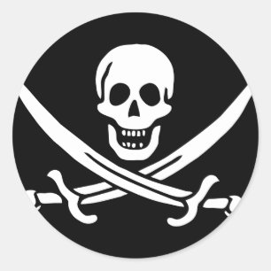 Symbool van de zwarte en witte piratenschedel ronde sticker