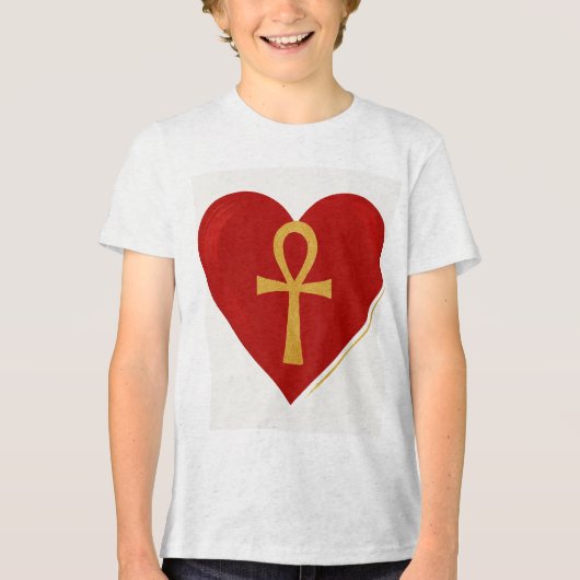 Symbool van Eeuwige Liefde, Hart & Ankh – Een Desi Tri-Blend Shirt (Voorkant)