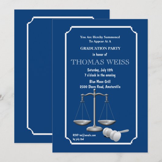 Symbool van Gerechtigheid Afstuderen Uitnodiging (Voorkant / Achterkant)