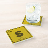 Symbool van het zwavelelement, scheikundige formul glazen onderzetter (Schuin)