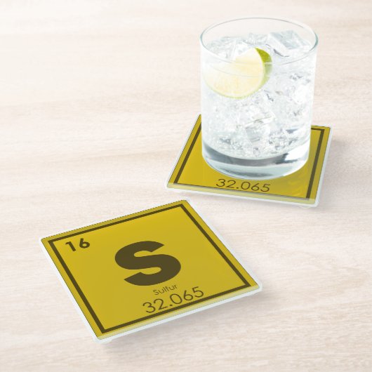 Symbool van het zwavelelement, scheikundige formul glazen onderzetter (Schuin)