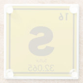 Symbool van het zwavelelement, scheikundige formul glazen onderzetter (Achterkant)