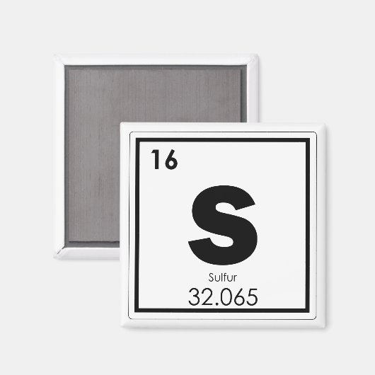 Symbool van het zwavelelement, scheikundige formul magneet (Voorkant / Achterkant)