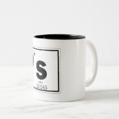 Symbool van het zwavelelement, scheikundige formul tweekleurige koffiemok (Voorkant rechts)