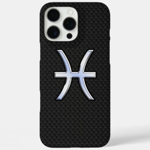 Symbool van pisces op zwarte slangenhuidstijl iPhone 16 pro max hoesje
