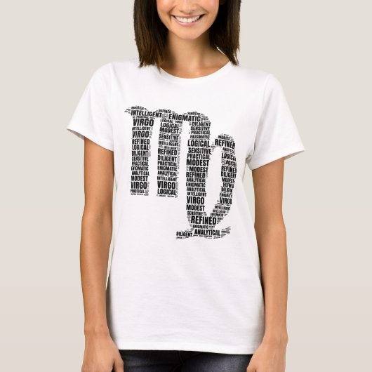 Symbool van Virgo Horoscope in een Word Cloud T-shirt (Voorkant)