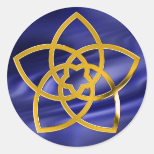 Symbool Venus Flower/GOLD blauwe golven Ronde Sticker