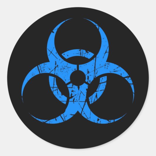 Symbool voor blauwscheurblauw biogevaar op zwart ronde sticker (Voorkant)
