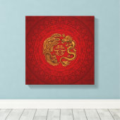 Symbool voor dubbel geluk met Phoenix en Dragon Canvas Afdruk (Insitu (Houten vloer))