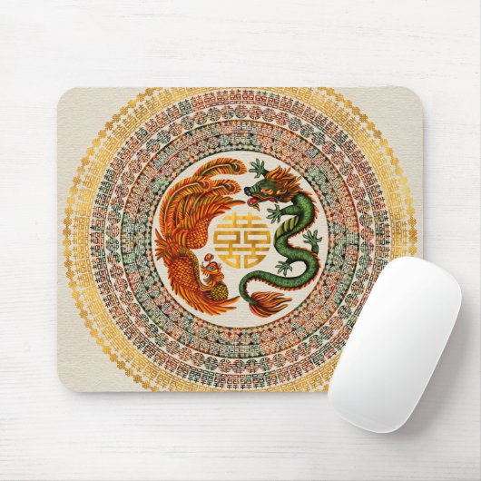 Symbool voor dubbel geluk met Phoenix en Dragon Muismat (Met muis)