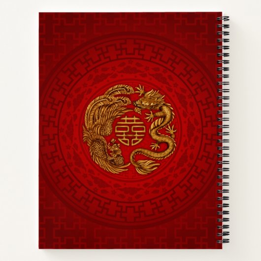 Symbool voor dubbel geluk met Phoenix en Dragon Notitieboek (Achterkant)