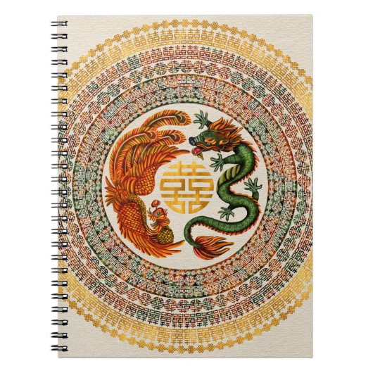 Symbool voor dubbel geluk met Phoenix en Dragon Notitieboek (Voorkant)
