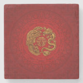 Symbool voor dubbel geluk met Phoenix en Dragon Stenen Onderzetter (Voorkant)