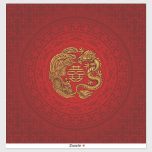 Symbool voor dubbel geluk met Phoenix en Dragon Sticker