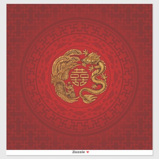 Symbool voor dubbel geluk met Phoenix en Dragon Sticker (Vel)