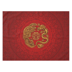 Symbool voor dubbel geluk met Phoenix en Dragon Tafelkleed