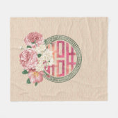 Symbool voor dubbel geluk op het Gentle Peony-patr Fleece Deken (Voorkant (Horizontaal))
