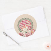 Symbool voor dubbel geluk op het Gentle Peony-patr Ronde Sticker (Envelop)