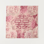 Symbool voor dubbel geluk op pony-bloemen wandkleed (Voorkant)