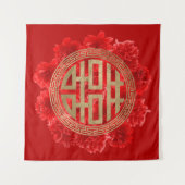 Symbool voor dubbel geluk op rode volken wandkleed (Voorkant (horizontaal))