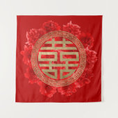 Symbool voor dubbel geluk op rode volken wandkleed (Voorkant)